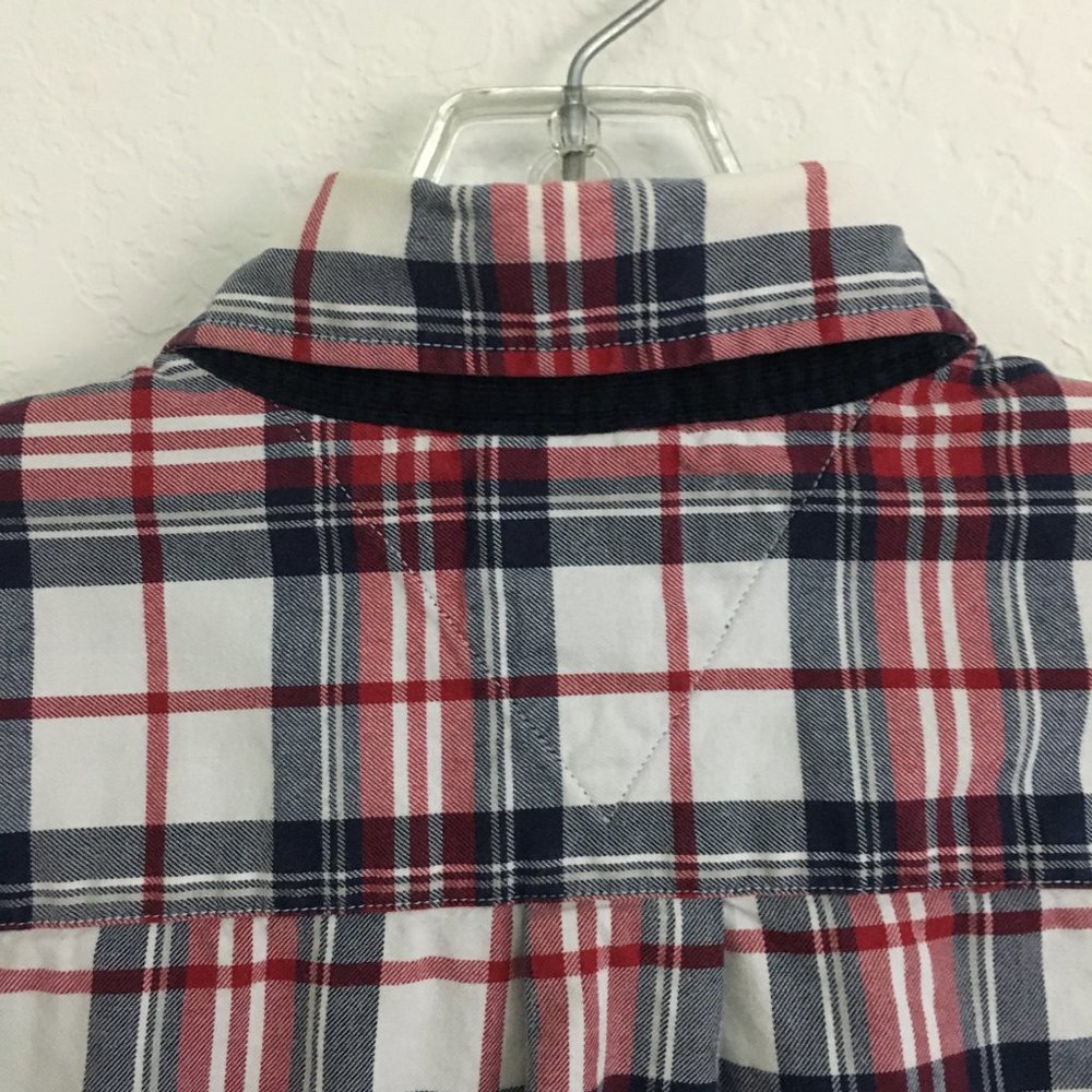 TOMMY HILFIGER Mens S/P Patched Elbow Plaid Button Down Shirt Thick Cotton - Picture 7 of 14